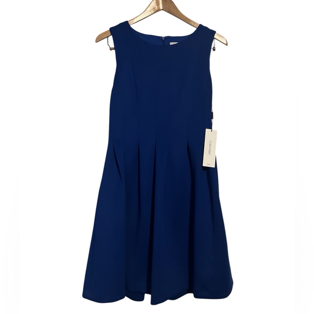 NWT Calvin Klein Women’s Dress Size 10P petite blue Lined Sleeveless Pockets